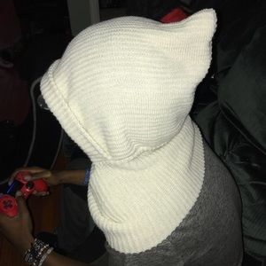 “Snow” white hooded scarf